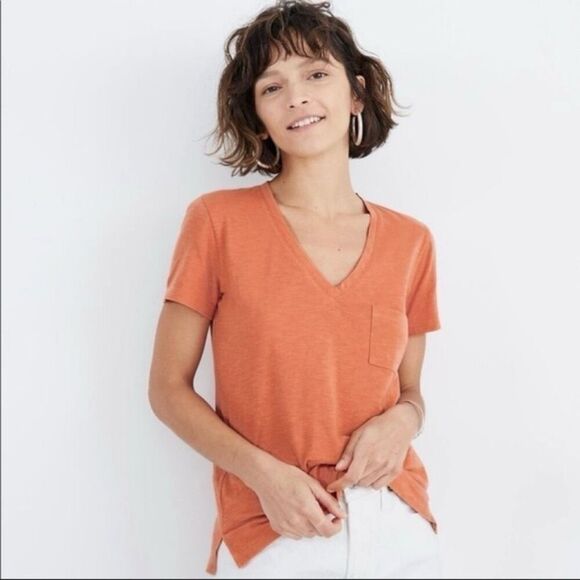 Madewell Tops - Madewell Women's XS Pink V-Neck Pocket Tee Short Sleeve Casual Top
